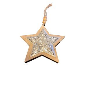 5 Metal and Wood Star Ornaments with Snowflakes